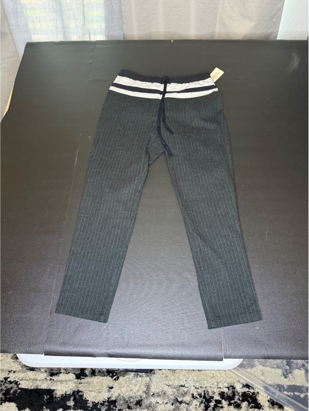 Forever 21 Black Pinstripe Jogger Pants with White Waistband